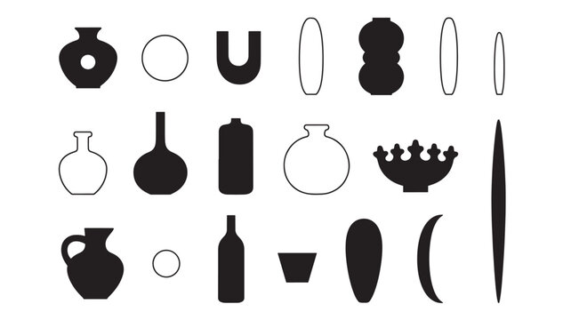 Laboratory glassware icons set with test tubes, flasks, beakers, and dropper elements on a clean white background featuring flask, beaker, pipette