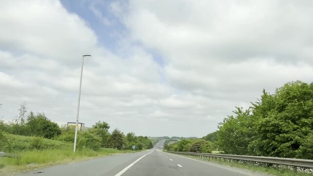 Car Mounted Camera Footage of British Road Travel and Traffic Footage of M6 Motorways Southbound Highways Travel Near Birmingham City of England United Kingdom on Evening of 18th, July 2025