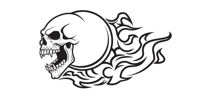 Skull with flames helmet tattoo design for biker apparel, tattoo flash, and edgy streetwear branding featuring death head, gothic art, rock style