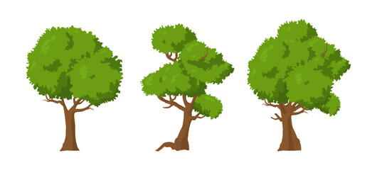 Set of green leafy trees, vector illustration © KR Studio