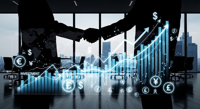 Business partners finalize a deal with global financial growth
