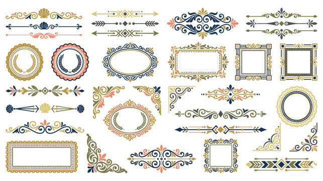 Vintage floral ornaments borders and frames collection for luxury invitation design.