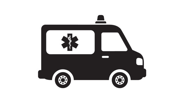 Ambulance vehicle medical emergency icon with pharmacy cross symbol and siren light, flat vector style for healthcare apps
