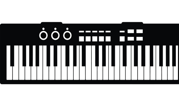 black electronic keyboard silhouette with white keys and control panel on a white background high quality professional detailed modern elegant stylish clean crisp vibrant