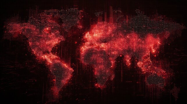 Abstract red glowing world map on dark background
