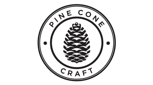 Pine cone logo with bold black outline and circular premium craft branding typography for beer, coffee, and outdoor badges