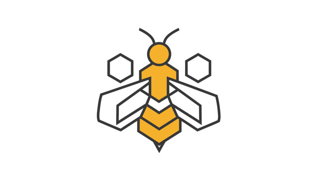 Abstract Geometric Bee Icon with Honeycomb Elements
