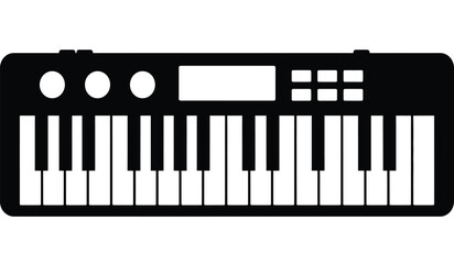 black and white synthesizer keyboard illustration with keys and controls on a transparent background high quality professional detailed modern elegant stylish clean crisp vibrant © Itz