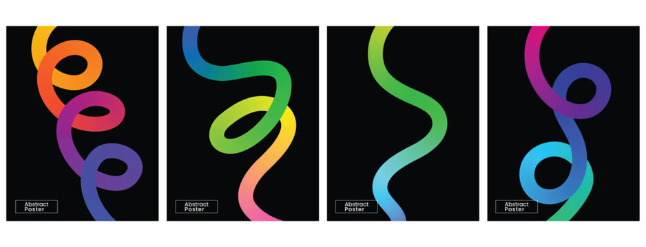 Gradient curve line Vibrant color blend shape on background. Rainbow gradient squiggle Ribbons Abstract wave poster. Thick Line Gradient Blend Fluid Background
