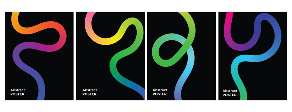 Gradient curve line Vibrant color blend shape on background. Rainbow gradient squiggle Ribbons Abstract wave poster. Thick Line Gradient Blend Fluid Background
