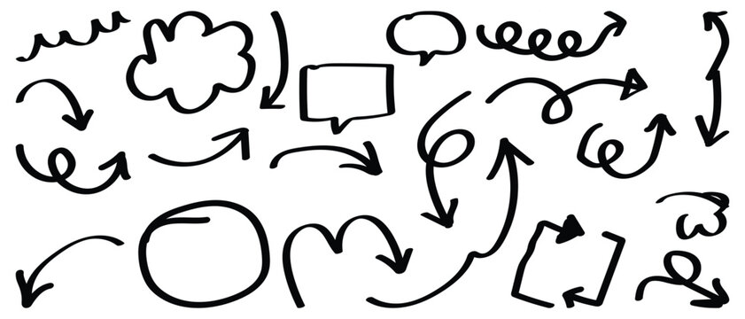 Collection of hand drawn doodle speech bubbles and thought balloons in various unique shapes for dialogue