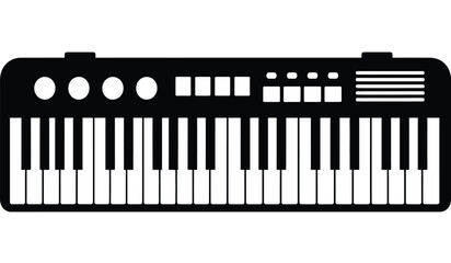 Fototapeta premium black and white synthesizer keyboard illustration with keys and controls on a transparent background high quality professional detailed modern elegant stylish clean crisp vibrant