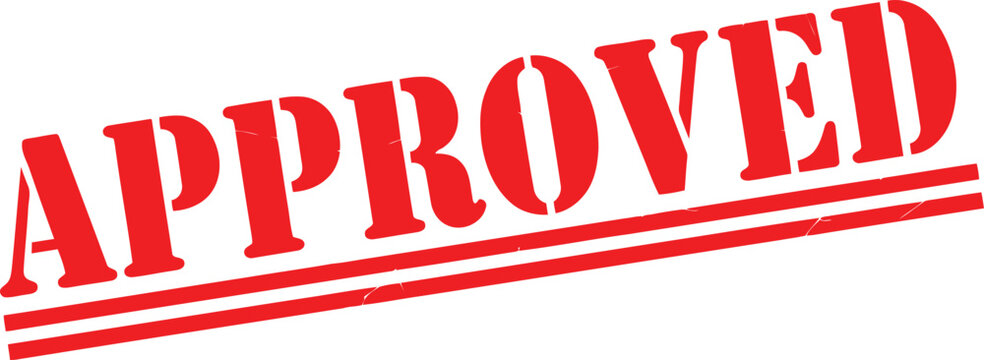 Red approved stamp with diagonal lines and grunge texture approved official agreement acceptance