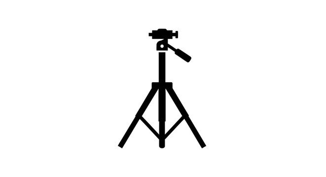 Black Camera Tripod Silhouette on White Background