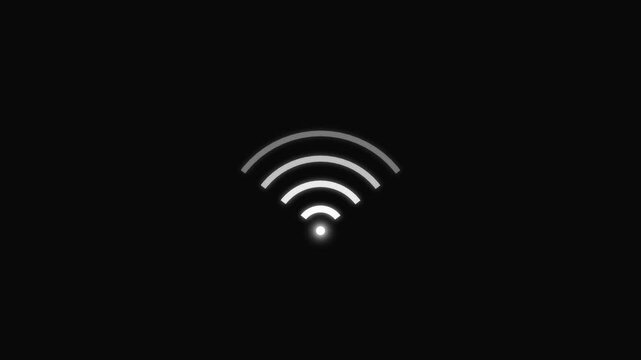 Wi-fi wave signal loop animation on a black background.  icon, Wi fi icon animated, Radio wave signal.4k video