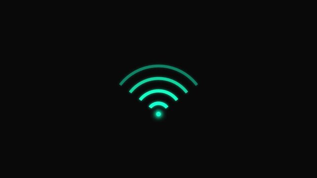 Wi-fi wave signal loop animation on a black background.  icon, Wi fi icon animated, Radio wave signal.4k video