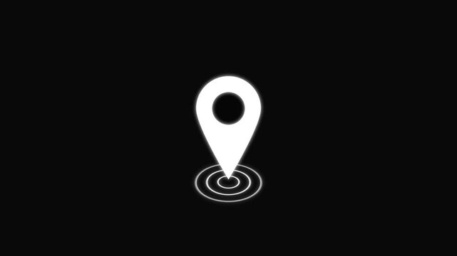 GPS location pointer with radio wave animation., location map pointer with pin icon and location animation on black background.4k video 