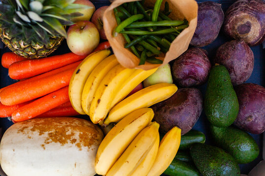 Fresh fruit and veg for healthy eating together in food hub box