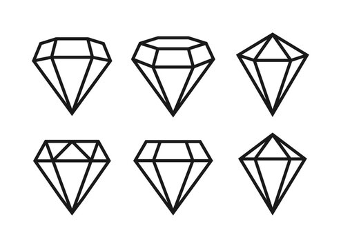 Diamond shape collection. Three dimensional crystal and emerald gem icon set. Gemstone and jewel sign. Luxury logo symbol. Vector illustration image.