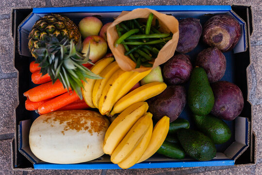 Fresh fruit and veg for healthy eating together in food hub box