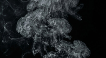 Fototapeta premium Thick white smoke swirls and curls on a black background