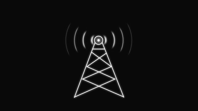 Radio Antenna Icon or Symbol Animation. Wi-fi wireless internet network net connection icon logo wi-fi .icon. on a black background. 4k video