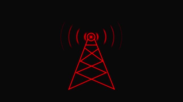 Radio Antenna Icon or Symbol Animation. Wi-fi wireless internet network net connection icon logo wi-fi .icon. on a black background. 4k video