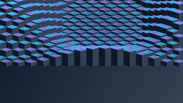 Abstract wave pattern formed by rising blue and purple cubes