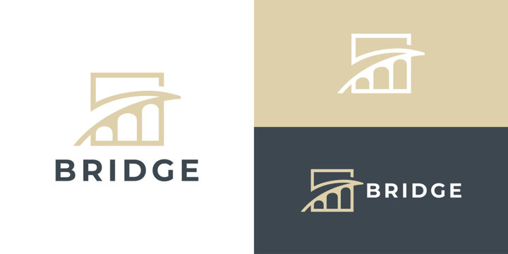 Creative simple bridge logo template. Abstract bridge with square shape logo design vector illustration.