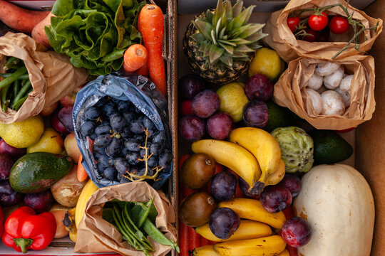 Box of fresh fruit and vegetables for the week
