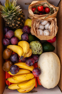 Box of fresh fruit and vegetables for the week
