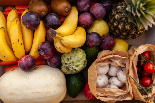 Box of fresh fruit and vegetables for the week