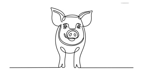 Continuous one line drawing of a cute piglet © Tona Drawing Gallery
