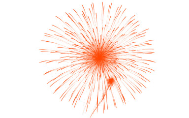 Obraz premium Vibrant orange firework burst on white background, explosive pyrotechnic sparkler effect, festive celebration firework display for holiday design