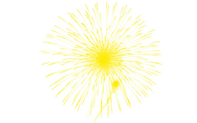 Fototapeta premium Yellow firework explosion isolated on white background, bright golden pyrotechnic burst, festive celebratory firework sparkler for holiday design