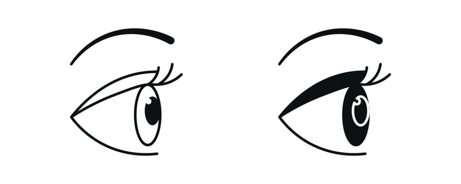 Side eye icon set, human eye profile view in line and flat style. vector illustration.