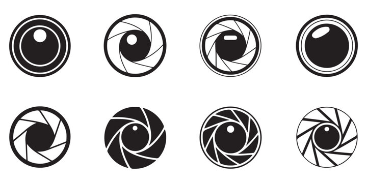 Camera Lens Aperture and Shutter Icons Collection in Flat Style