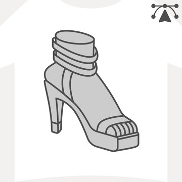 High heels shoe on foot isometric icon, stilettos concept. Vector graphics. Glamorous shoes, footwear sign and editable stroke, outline style icon for mobile or web design.