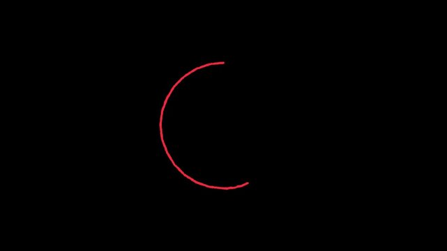 Hand-drawn red  oval frame circle animation with rough sketch lines forming dynamic looping highlight on dark background. 4k video animation.