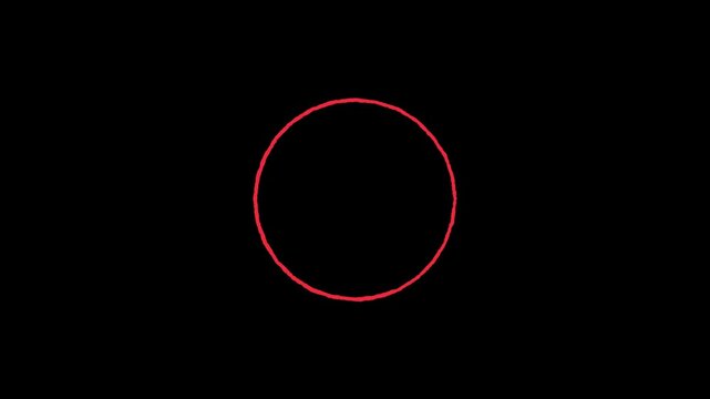 Hand-drawn red  oval frame circle animation with rough sketch lines forming dynamic looping highlight on dark background. 4k video animation.