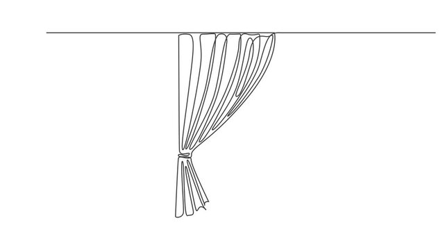 curtains continuous one line drawing animation,Curtains continuous one line drawing vector illustration home interior element,