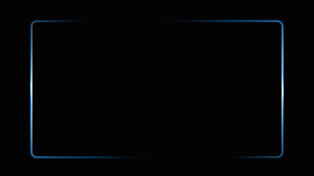 Blue neon rectangular frame. glowing border overlay. modern screen display