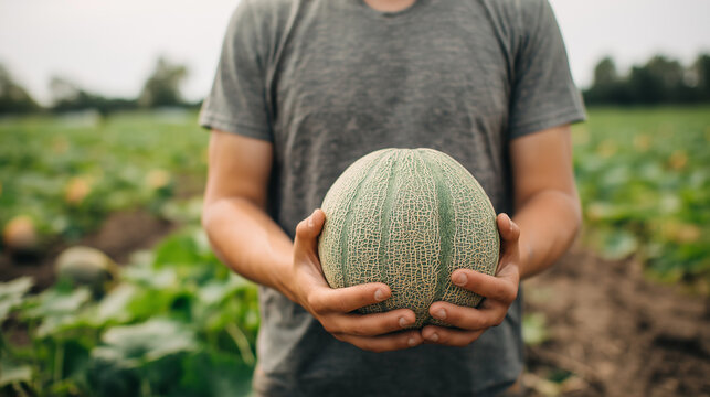 man holding a melon,farmer,farm,harvesting