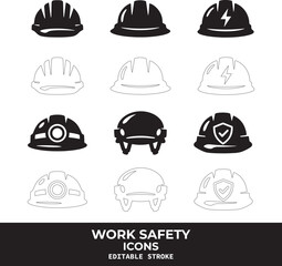 Fototapeta premium Work Safety Black Vector Icon Set – Industrial Protection & Workplace Safety Symbols