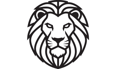 Obraz premium Lion head emblem icon with bold black and white tribal lines for premium sports logos and gaming branding design featuring logo, mascot, vector with