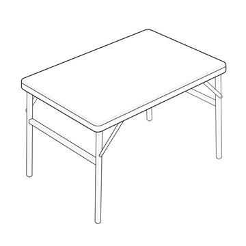 Isometric plastic folding utility table linear drawing for event layout blueprint