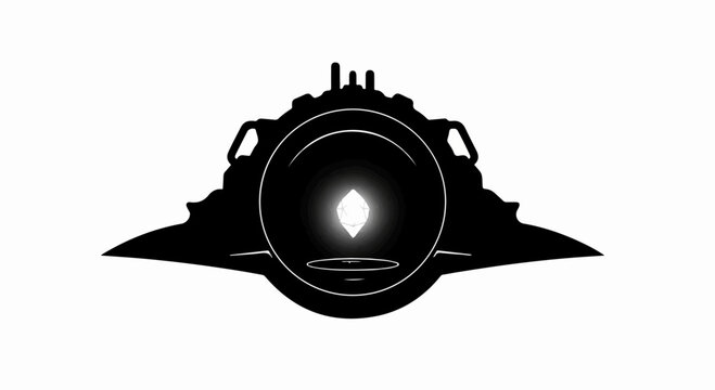 Mysterious glowing eye within a futuristic black silhouette