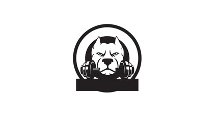 Obraz premium Pitbull dog head logo with headphones inside a premium emblem for gaming, music, and pet brand identity design featuring audio, sound, vector style