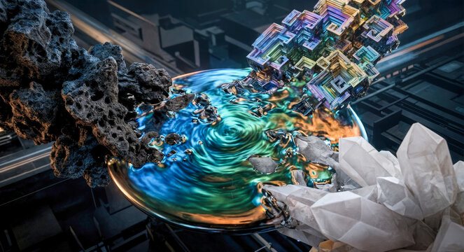 Surreal Fusion of Crystals and Liquid Metal
