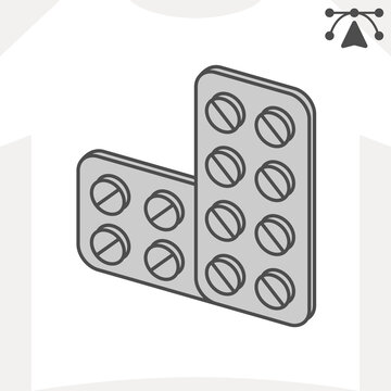 Tablets isometric icon, dose of medicine concept. Vector graphics. Medicine blisters sign and editable stroke, outline style icon for mobile or web design.